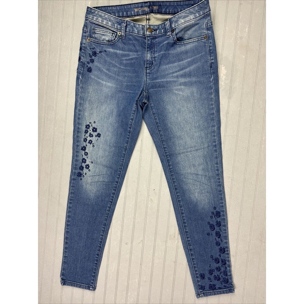 Michael Kors Size 6 Womens Jeans Embroidery Skinny Low Rise Med Wash Stretch